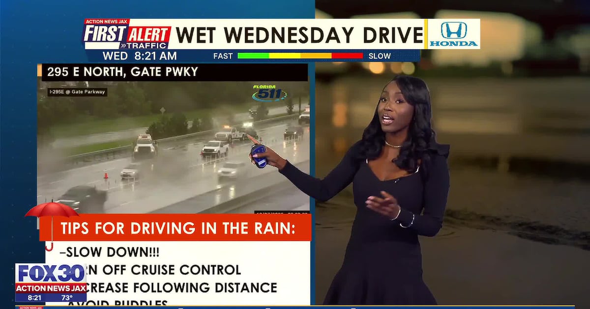 Tracking 15 crashes, wet roadways, some ponding, I-10, I-95 wrecks