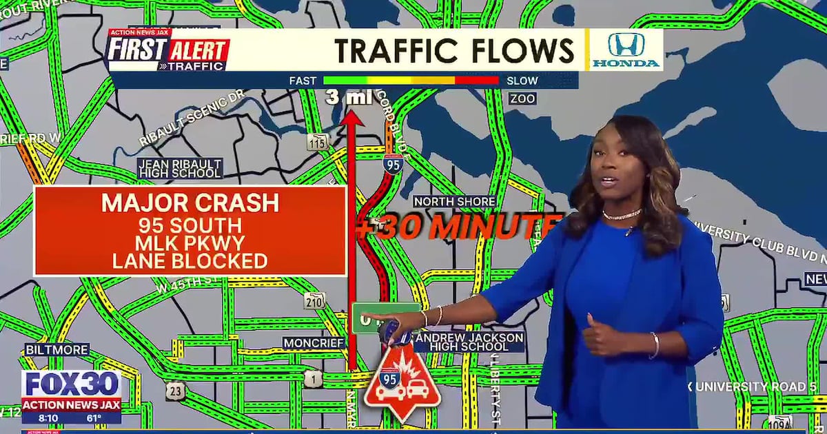 I-95 crash in Jacksonville causing 30 minute delay
