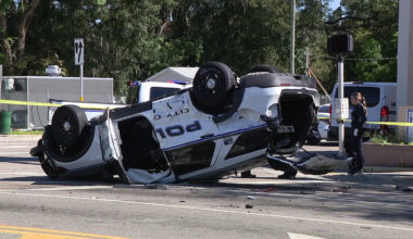 Tampa police crash: Cruiser overturns after colliding with a HART bus