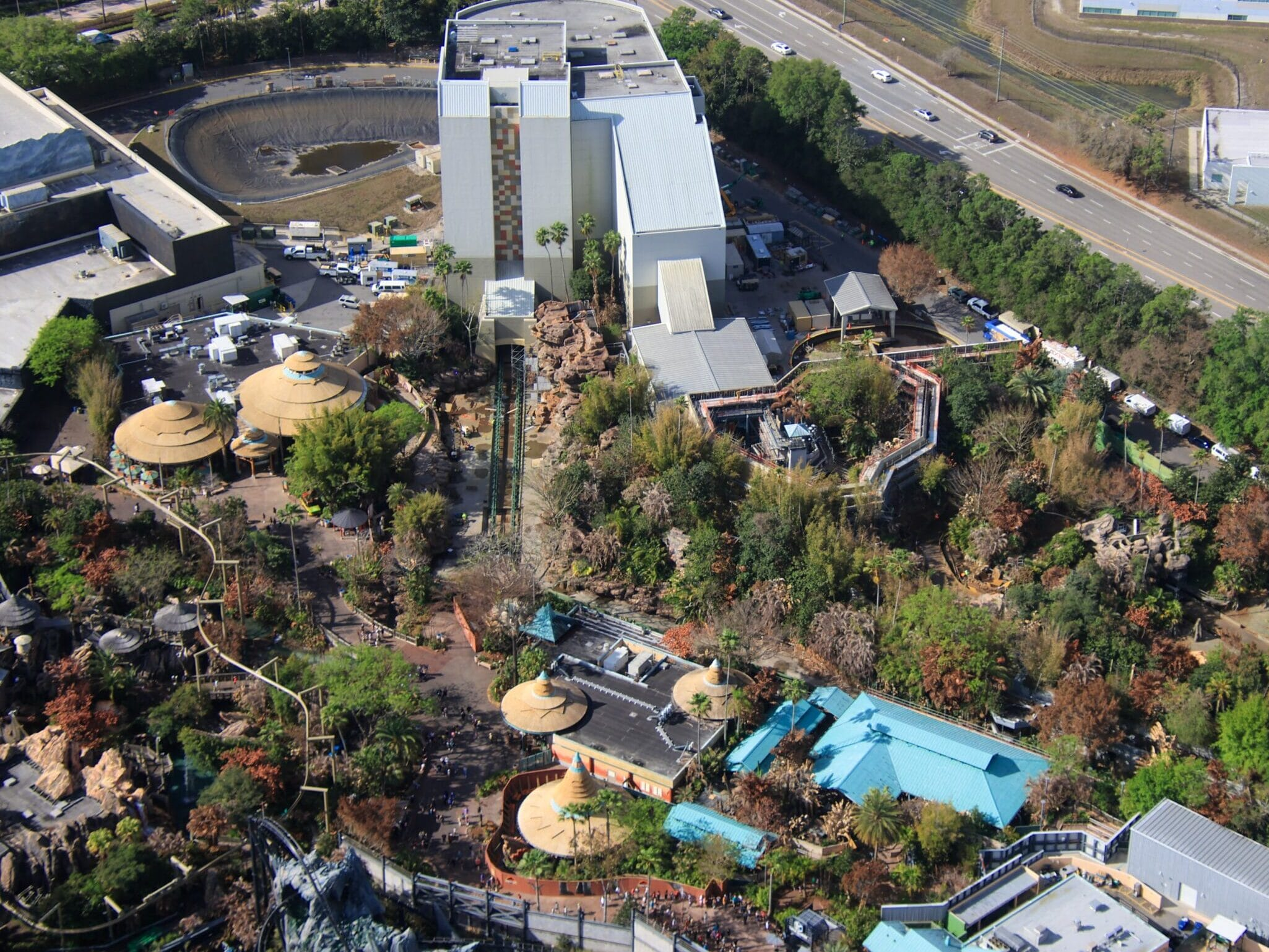 Aerial photo of Jurassic Park River Adventure refurbishment at Universal's Islands of Adventure in Universal Orlando