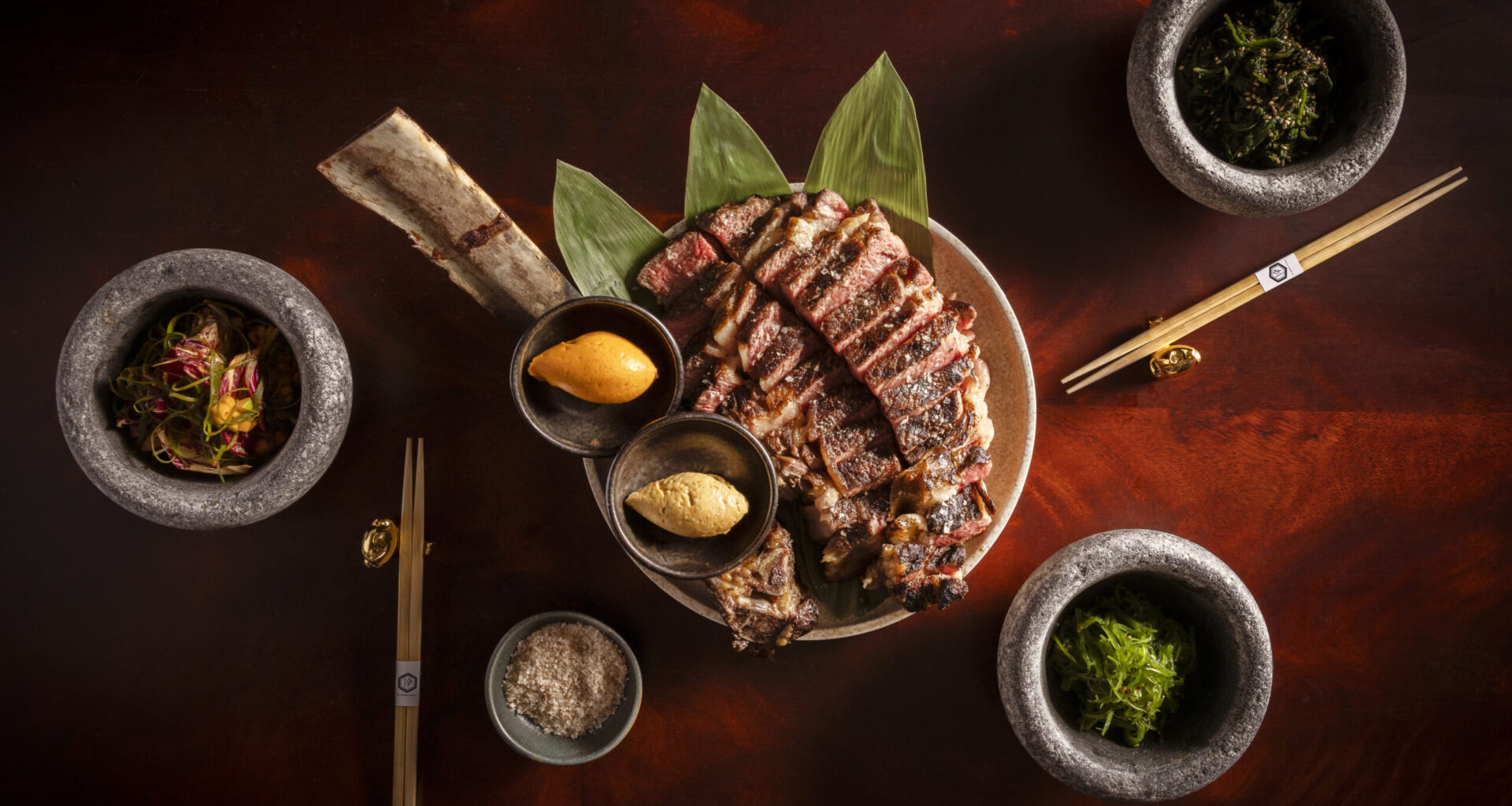 Tomahawk steak at Lucky Cat Steak, Gordon Ramsay's new Asian-inspired steakhouse in Miami Beach's South of Fifth.