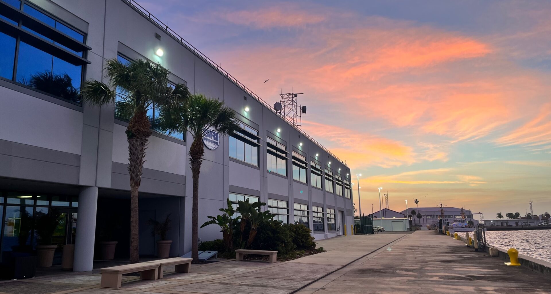 building at dusk