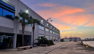 building at dusk
