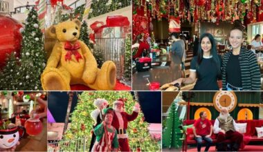 Christmas and holiday scenes in Miami: holiday decor, Santa, and festive drinks