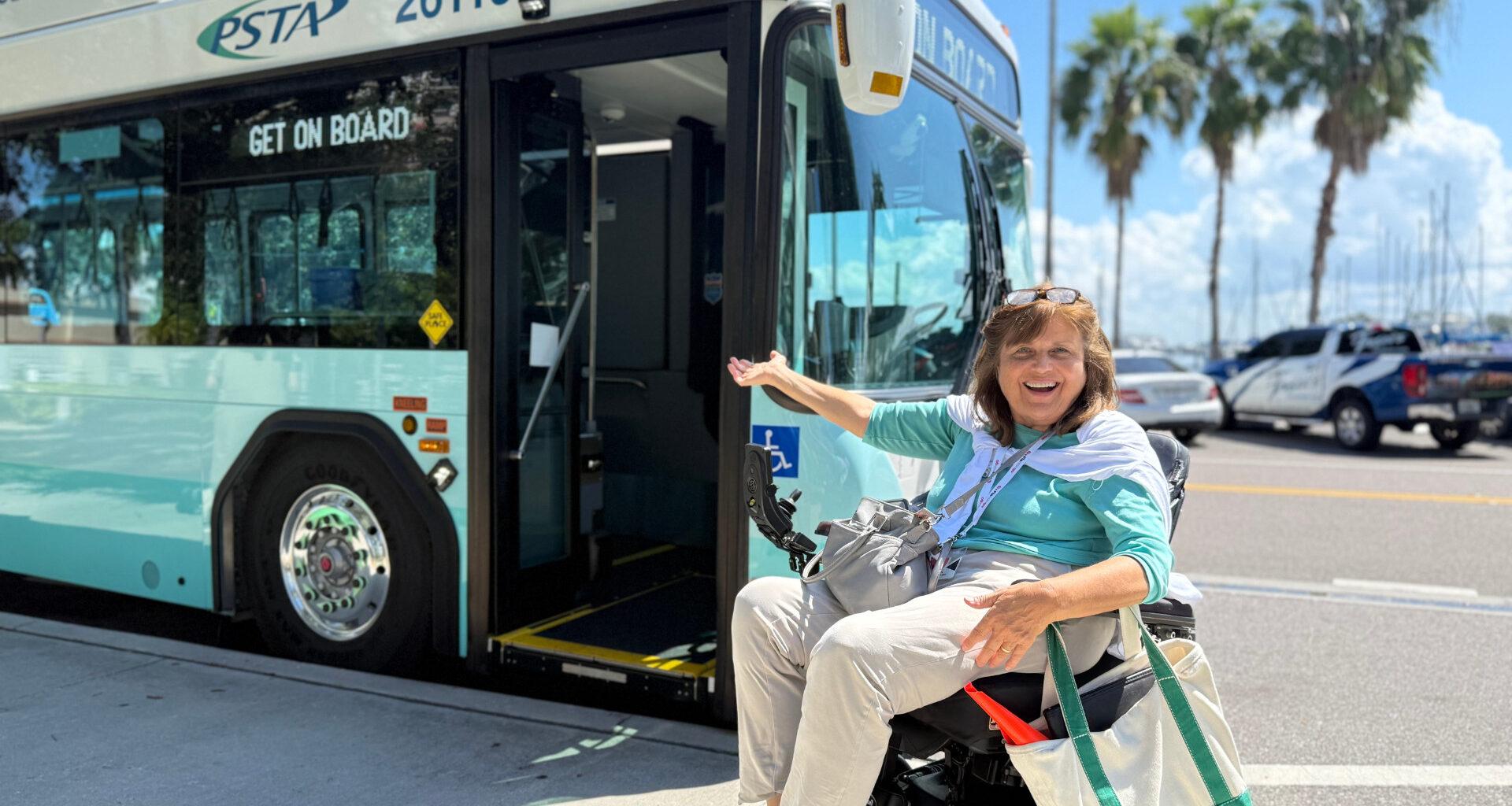 A person getting on a PSTA bus