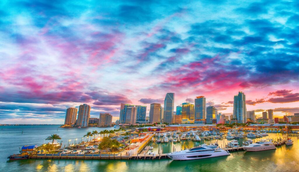 Magnificent dusk colors of Miami skyline