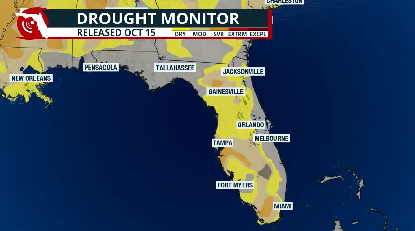 Map showing drought conditions in Florida.