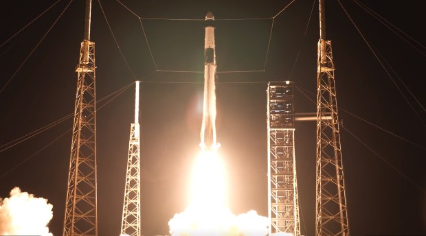 A SpaceX Falcon 9 rocket on the CRS-35 mission topped with a cargo Dragon spacecraft launches from Cape Canaveral Space Force Station's Space Launch Complex 40 on Tuesday, Oct. 13, 2026. (Courtesy/SpaceX)