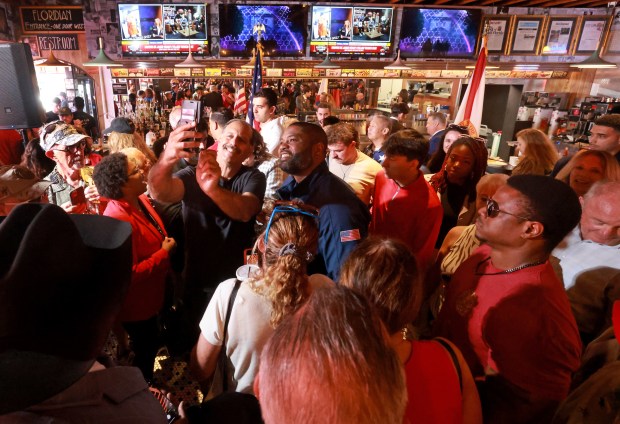 Ira Cor of Plantation got a selfie with Republican candidate for governor Byron Donalds during a campaign stop at the Floridian Restaurant on Las Olas Boulevard in Fort Lauderdale on Wednesday, October 21, 2026. (Mike Stocker/South Florida Sun Sentinel)