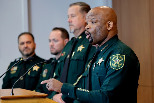 Sheriff Gregory Tony speaks during a news conference at the Broward Sheriff's Office (BSO) headquarters in Fort Lauderdale on Monday, Oct. 12, 2026, held in response to Broward Mayor Mark Bogen earlier being denied entry to the BSO building. (Amy Beth Bennett/South Florida Sun Sentinel)