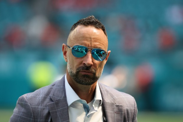 Miami Dolphins general manager Jon-Eric Sullivan looks on before game against the Kansas City Chiefs on Sept. 27 in Miami Gardens. (AP Photo/David Santiago)