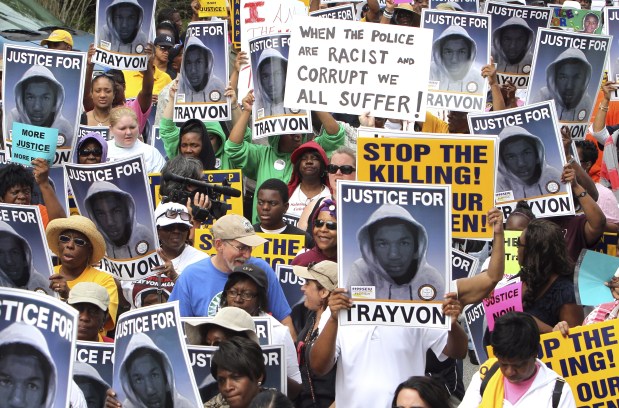 Thousands of marchers rally in the streets of Sanford on March 31, 2012, demanding the arrest of George Zimmerman for the killing of Trayvon Martin. (Orlando Sentinel file)