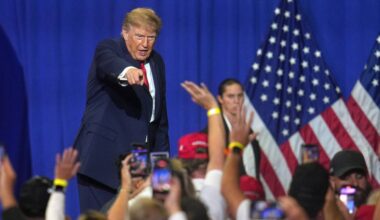 President Donald Trump gestures at a campaign rally at the Covelli Centre, in Youngstown, Ohio, Monday, Oct. 12, 2026. (AP Photo/Gene J. Puskar)