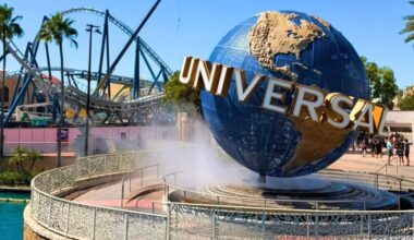 universal orlando spinning globe with fast & furious hollywood drift roller coaster in background