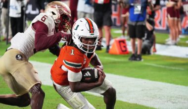 No. 3 Miami hangs on to beat Florida State, 43-35 in a double-overtime thriller