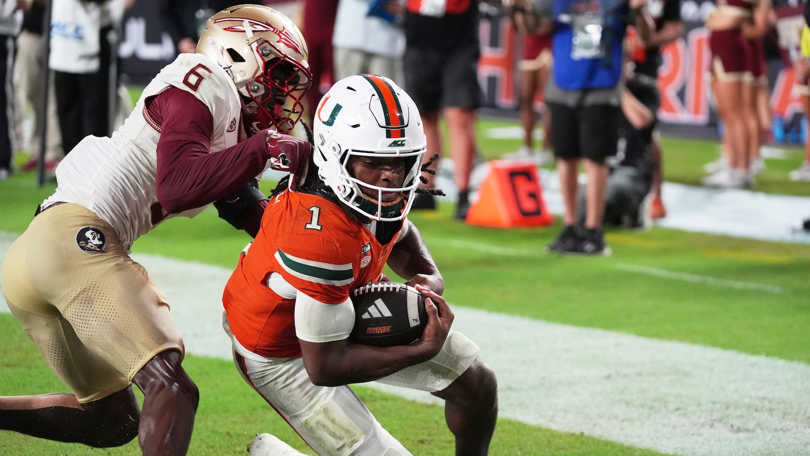 No. 3 Miami hangs on to beat Florida State, 43-35 in a double-overtime thriller