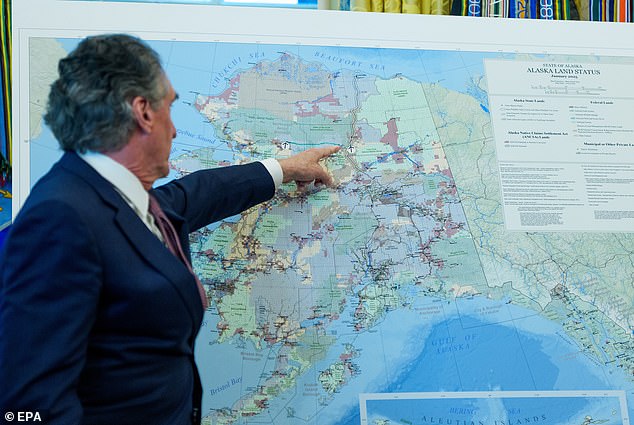 US Secretary of the Interior and Chair, National Energy Council and White House Energy Czar Doug Burgum gives remarks to the media during an executive order signing event regarding mining in Alaska