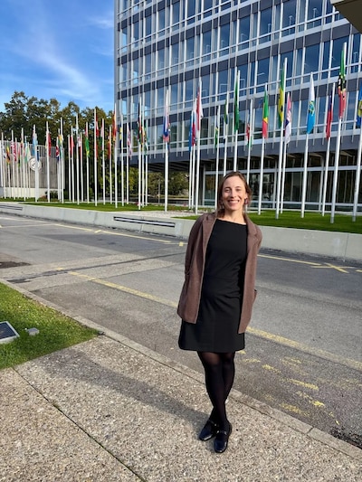 Marisa Donnelly stands outside the WHO.