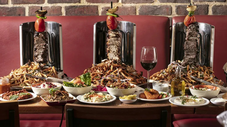 chicken, beef, and lamb shawarma served tableside
