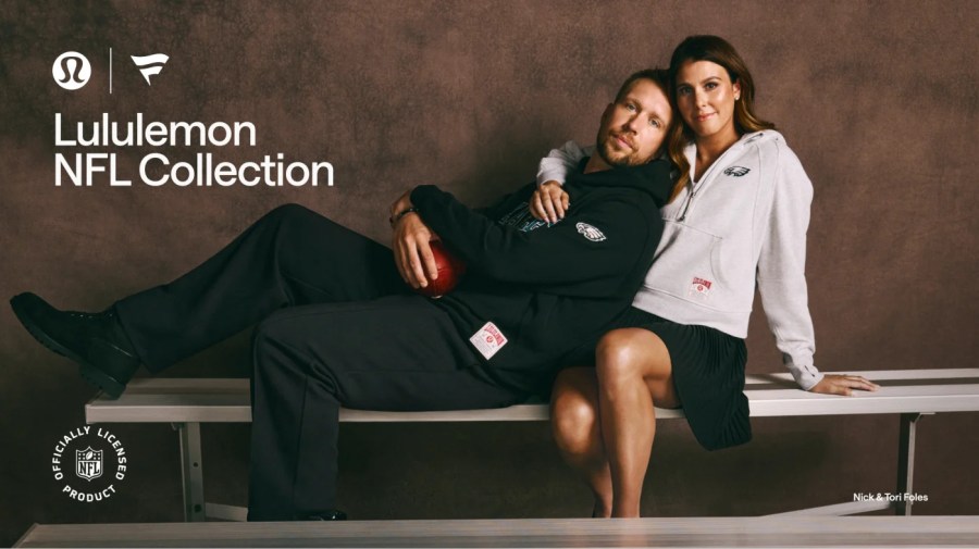 Nick and Tori Foles for the Lululemon NFL Collection.