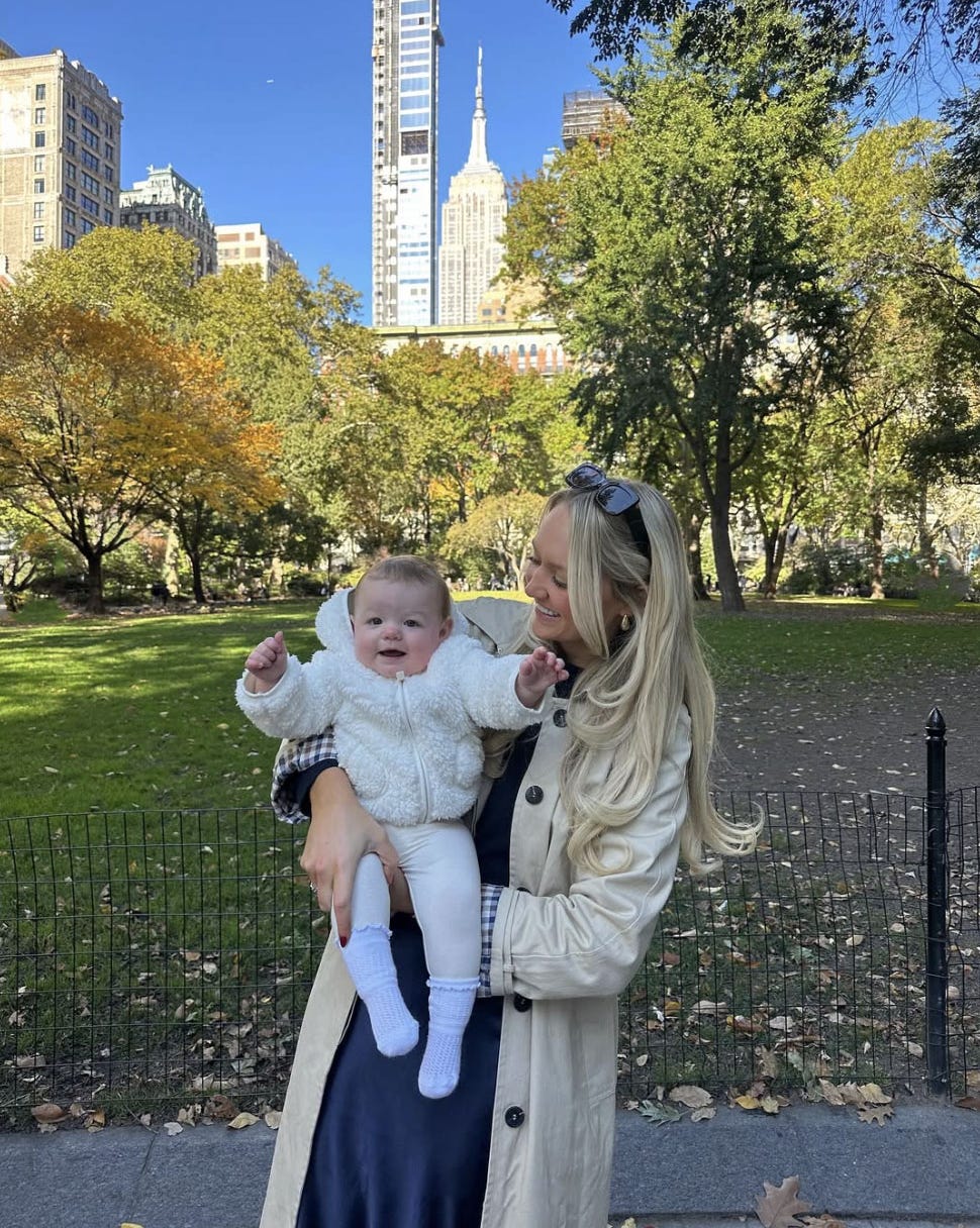 paige drummond holding baby sofia in central park