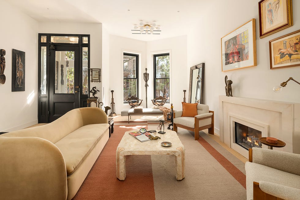 cozy living room with modern decor and artistic elements