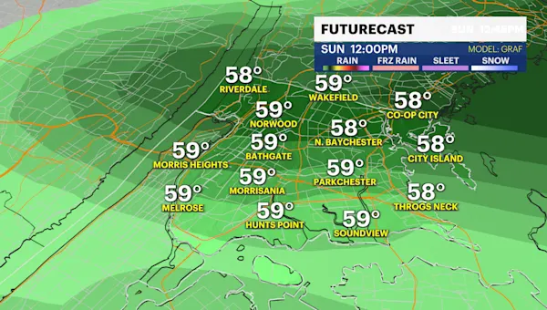 Mostly cloudy Sunday, with showers arriving in the afternoon in The Bronx