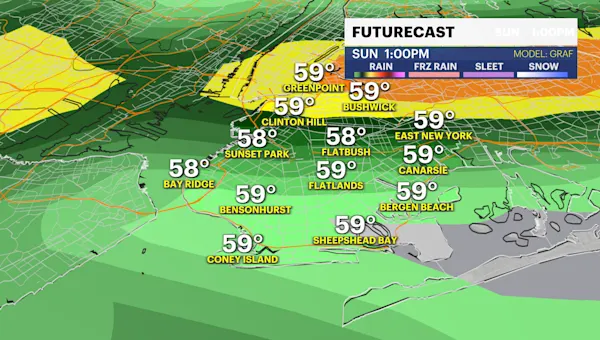 Mostly cloudy Sunday, with showers arriving in the afternoon in Brooklyn