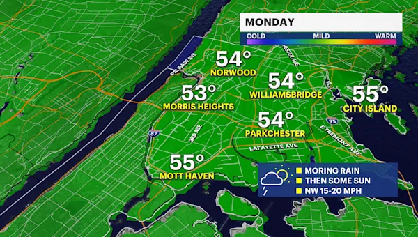 Morning showers exit before sunny and breezy Monday afternoon in The Bronx