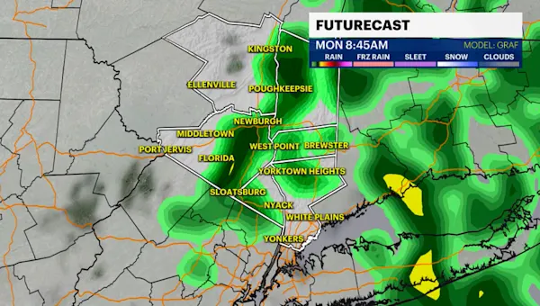 Morning showers exit before sunny and blustery Monday afternoon in the Hudson Valley