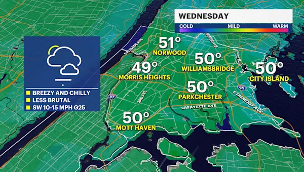 Wednesday temperatures will be slightly improved but still cold in The Bronx