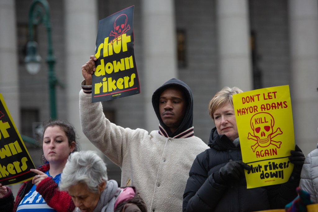 Close-Rikers advocates rally ahead of a Board of Correction meeting in Lower Manhattan,