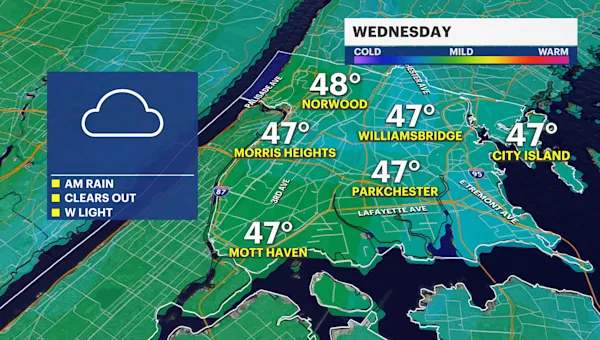 Wednesday begins with cold temperatures and showers, but will improve throughout the day for The Bronx