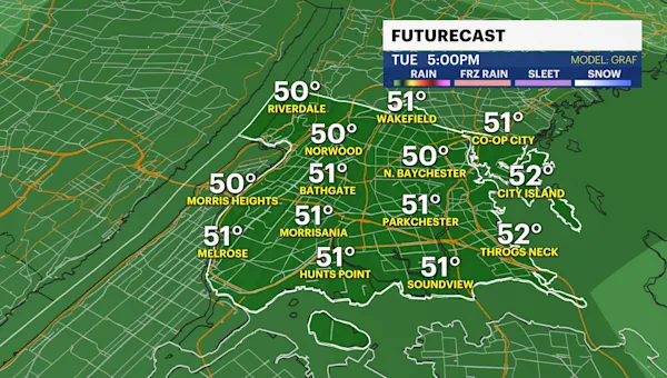 Sunny, brisk Monday in The Bronx; showers loom before of Thanksgiving Day