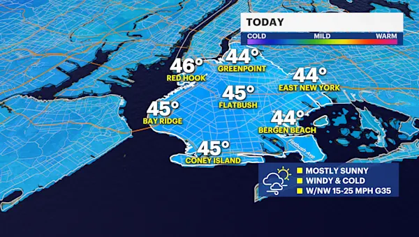 Mostly sunny, windy and cold Thanksgiving Day in Brooklyn