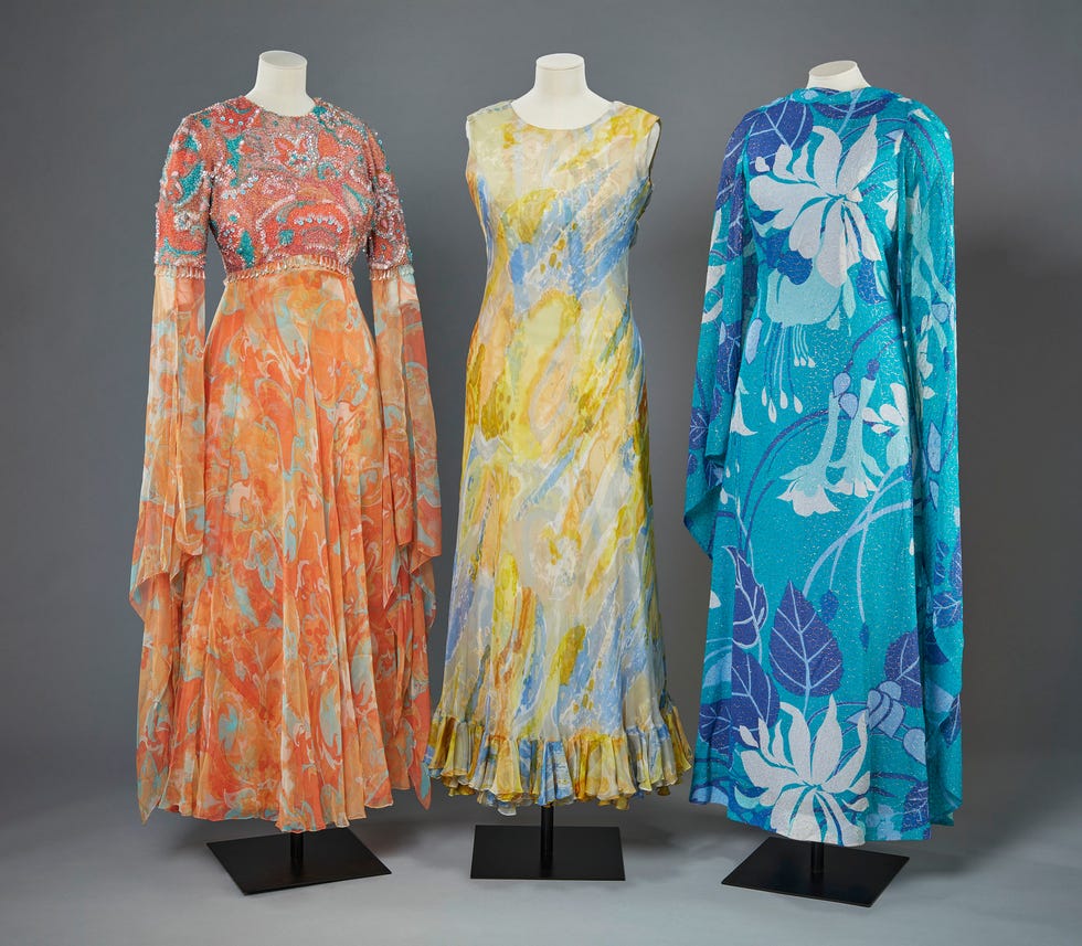 a trio of evening gowns by ian thomas, c.1970s.