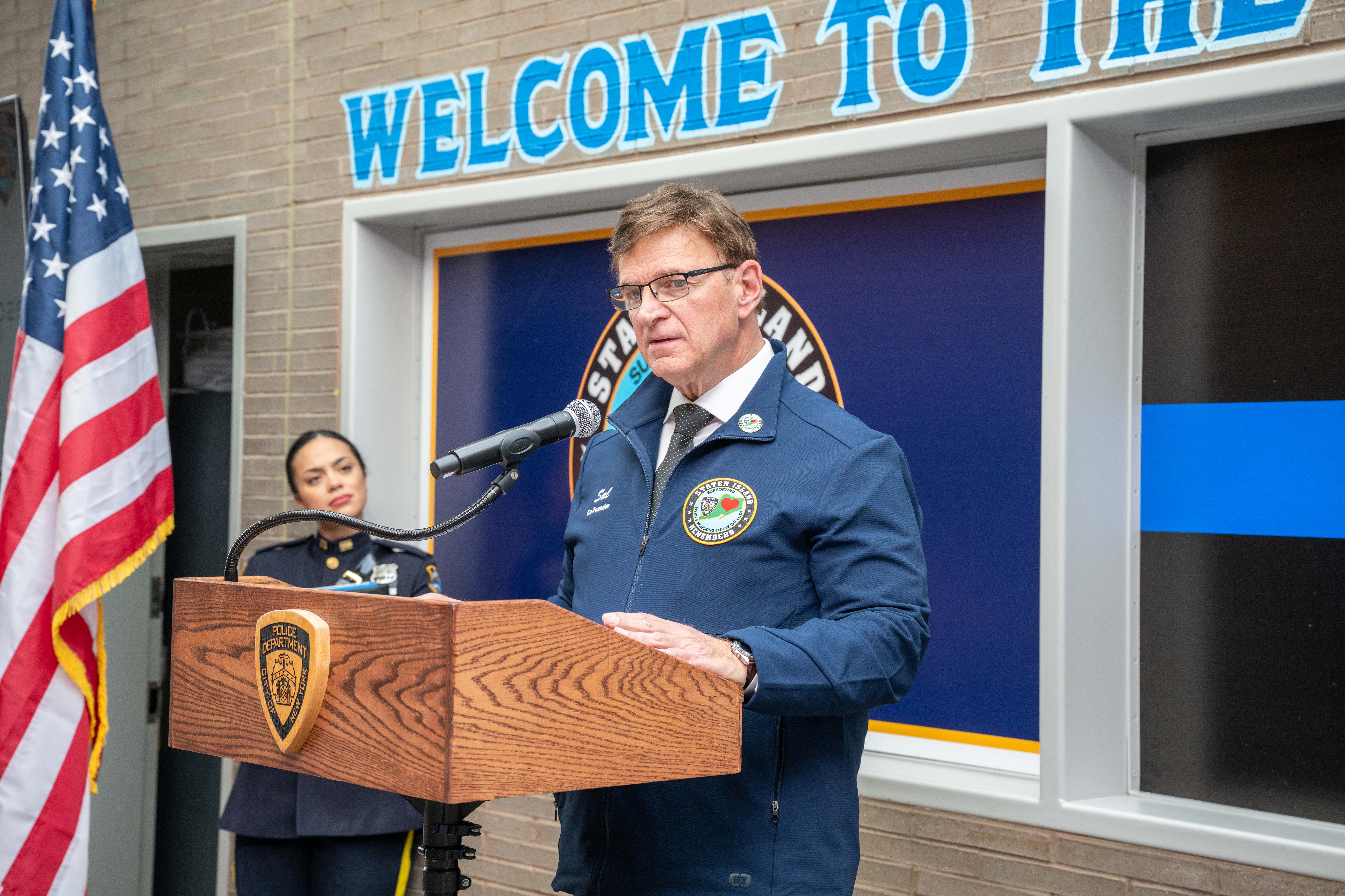 Co-chair Sal Sottile speaks at the 121st Precinct on Saturday, November 15, 2025, in Graniteville for the 10th annual Staten Island Remembers, honoring fallen Staten Islanders who served in the New York Police Department. (Owen Reiter for the Advance/SILive.com)