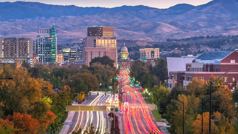 Boise, Idaho, USA downtown cityscape at twilight.