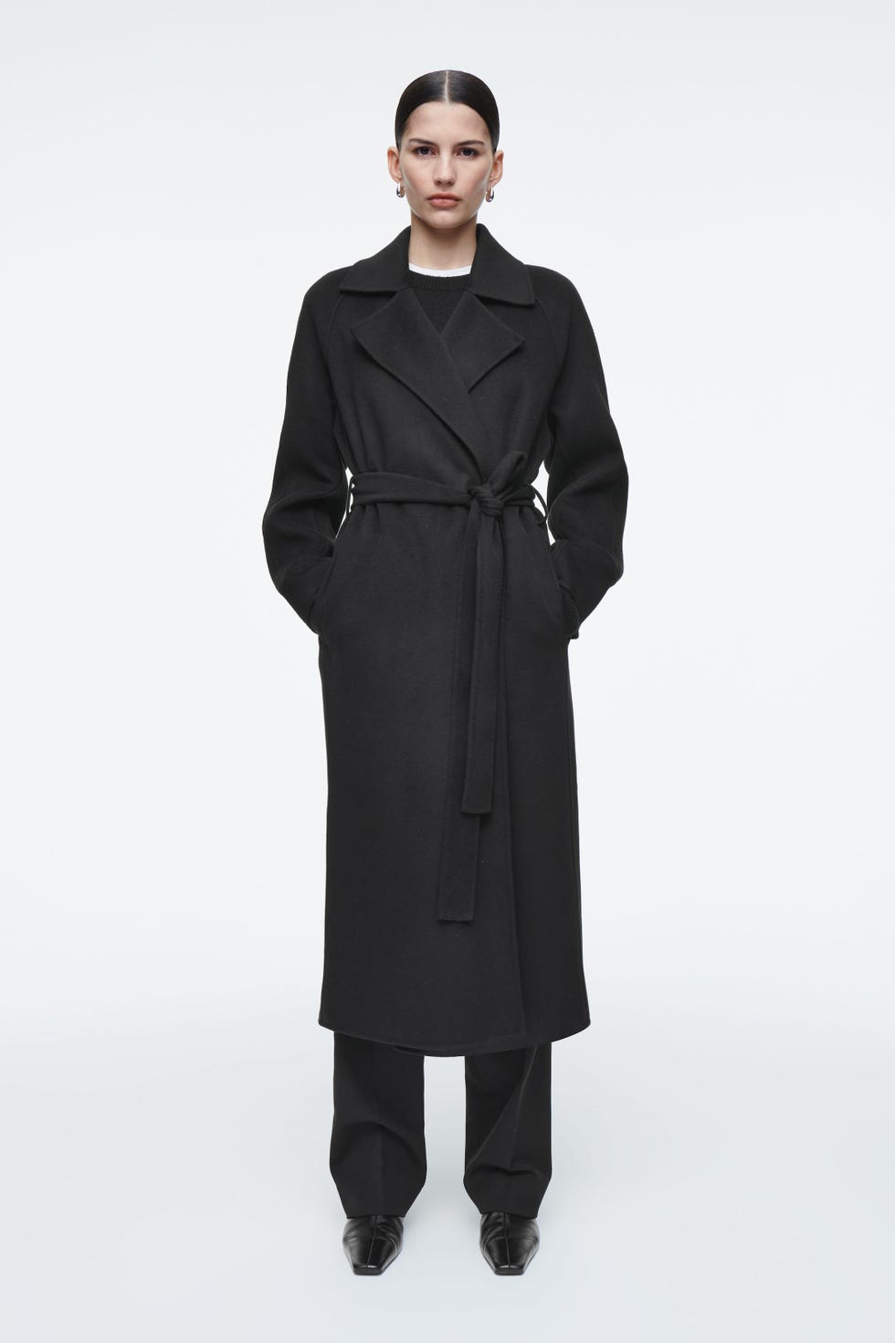 Belted Double-Faced Wool Long Coat