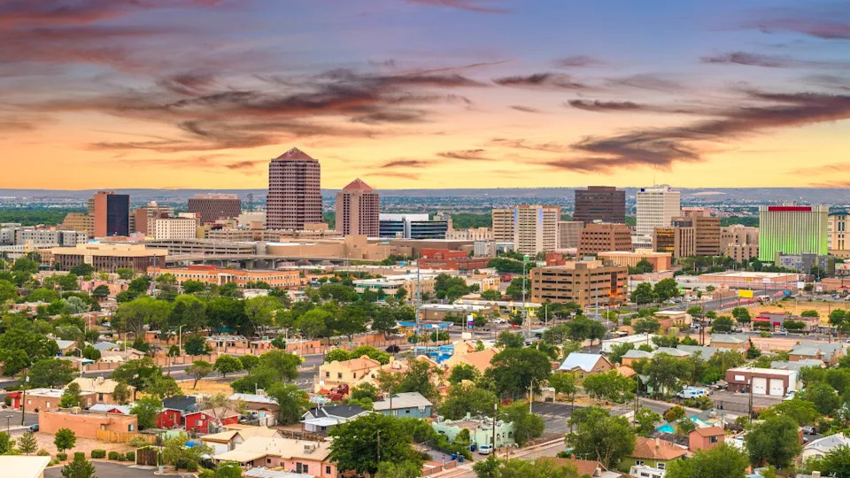 Albuquerque, New Mexico, USA downtown cityscape at twilight.