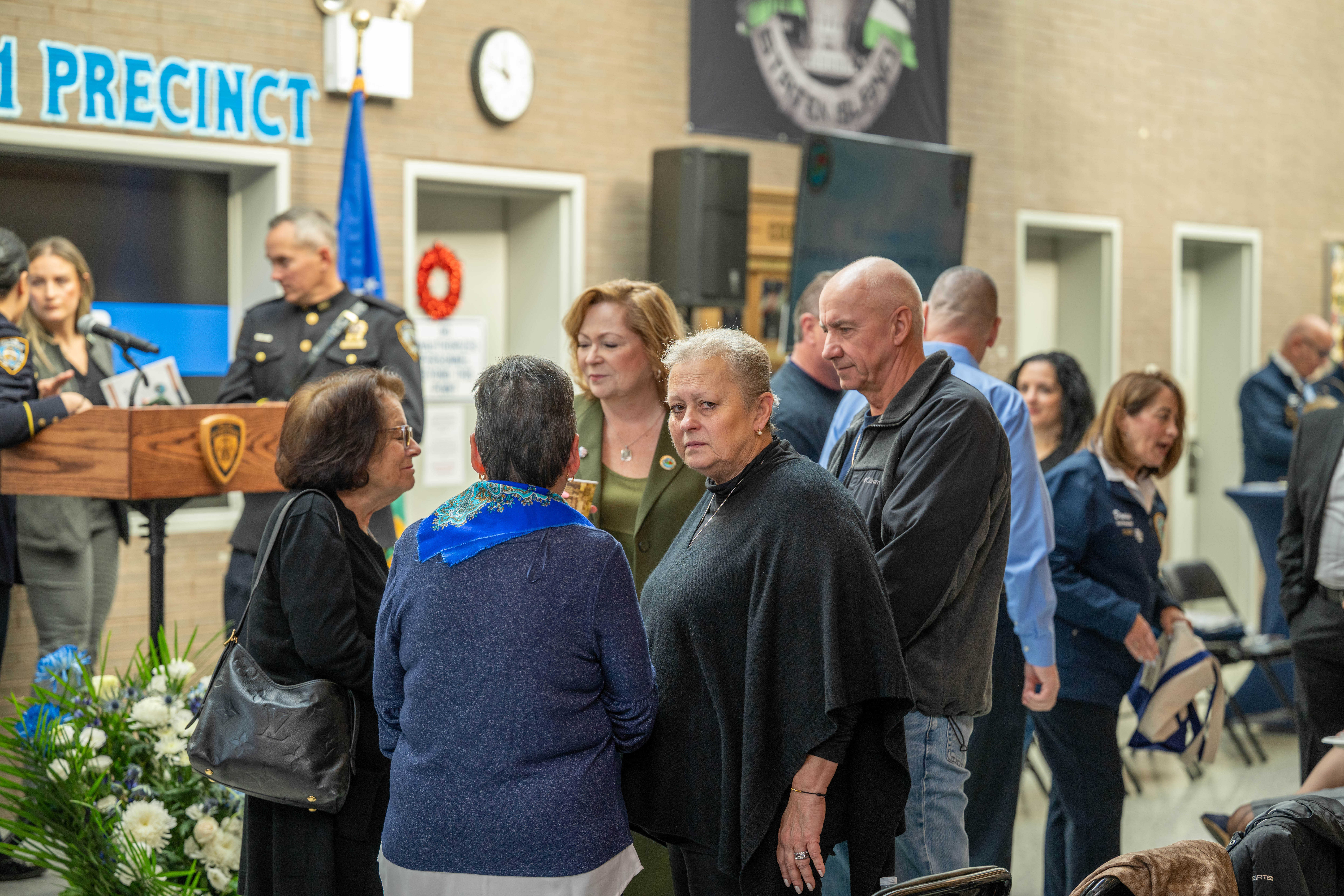 Friends, family, community leaders, elected officials, and fellow NYPD members gather at the 121st Precinct on Saturday, November 15, 2025, in Graniteville for the 10th annual Staten Island Remembers, honoring fallen Staten Islanders who served in the New York Police Department. (Owen Reiter for the Advance/SILive.com)