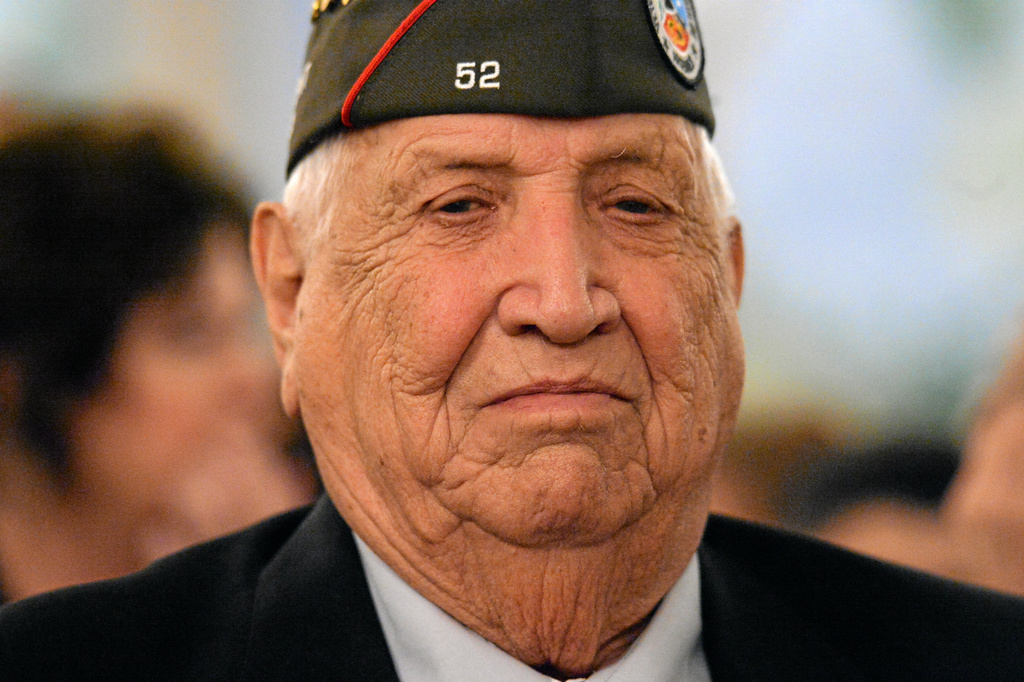 Carmine "Buzz" Burzamato, who fought in the Battle of the Bulge, at the Luxembourg American Chamber of Commerce's "Welcome Home, Boys!" tribute to veterans celebrating the 70th anniversary of the Battle of the Bulge Monday, November 9, 2015 at the River Club in Manhattan. (Staten Island Advance/ Bill Lyons)