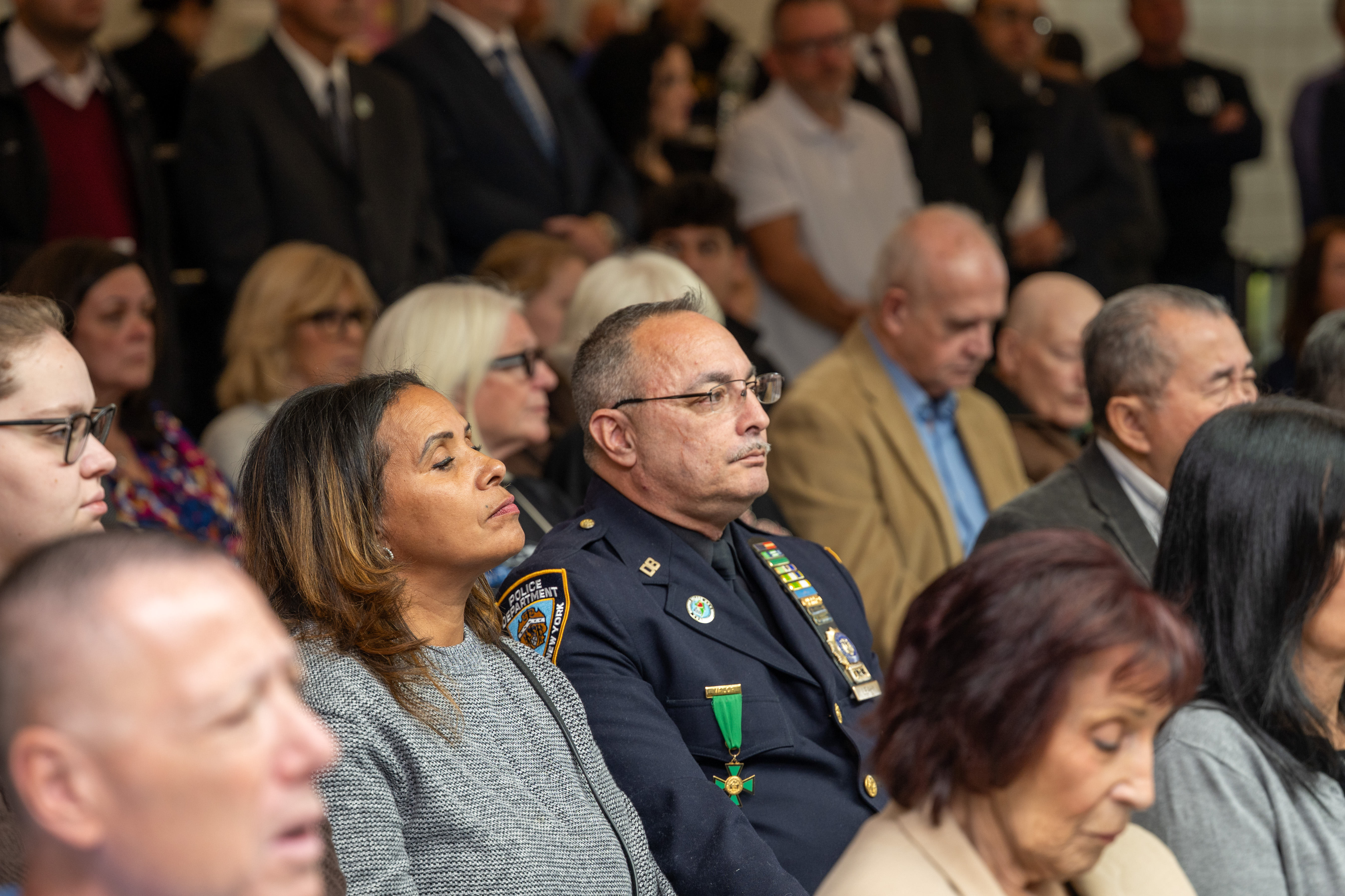 Friends, family, community leaders, elected officials, and fellow NYPD members gather at the 121st Precinct on Saturday, November 15, 2025, in Graniteville for the 10th annual Staten Island Remembers, honoring fallen Staten Islanders who served in the New York Police Department. (Owen Reiter for the Advance/SILive.com)