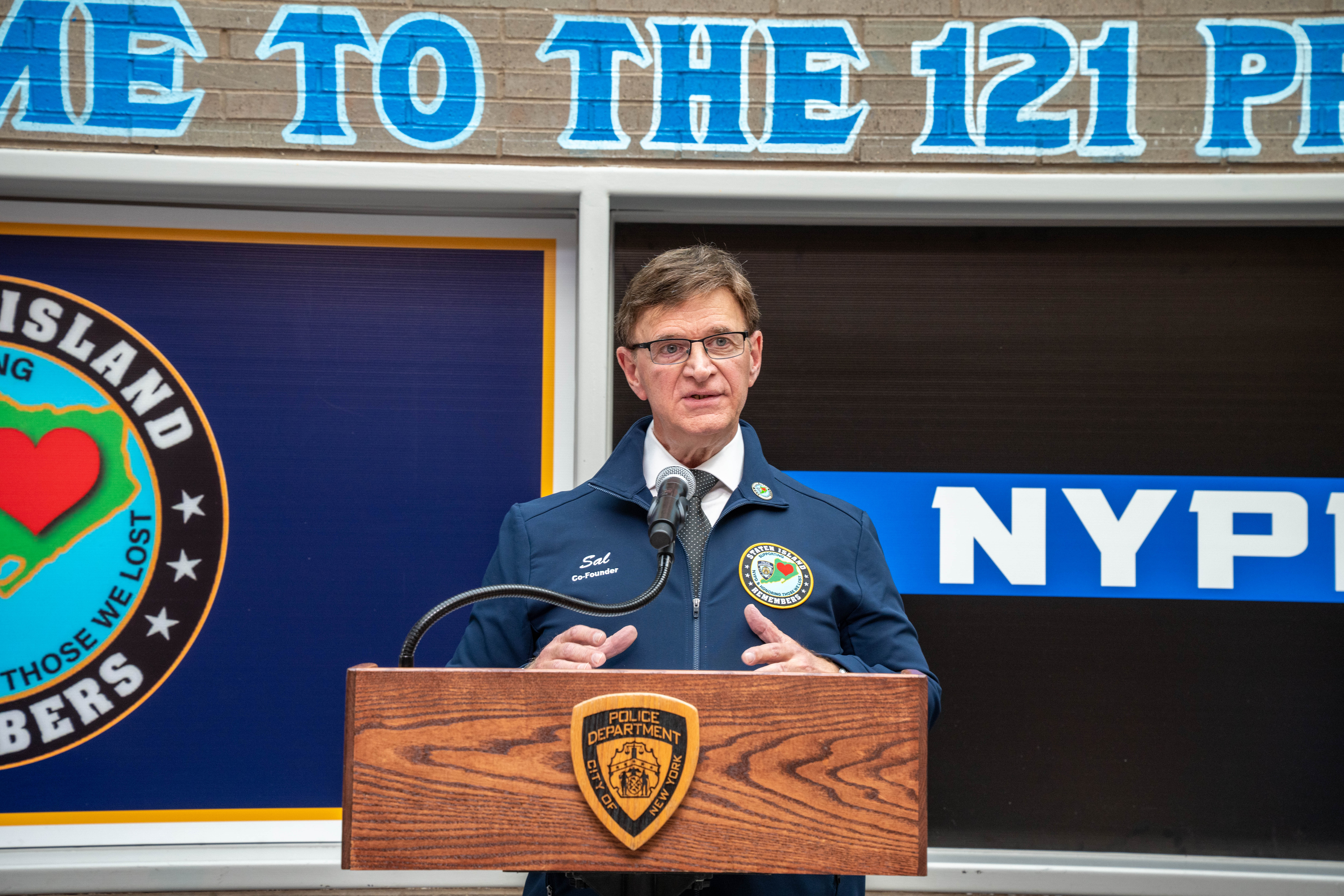 Co-chair Sal Sottile speaks at the 121st Precinct on Saturday, November 15, 2025, in Graniteville for the 10th annual Staten Island Remembers, honoring fallen Staten Islanders who served in the New York Police Department. (Owen Reiter for the Advance/SILive.com)