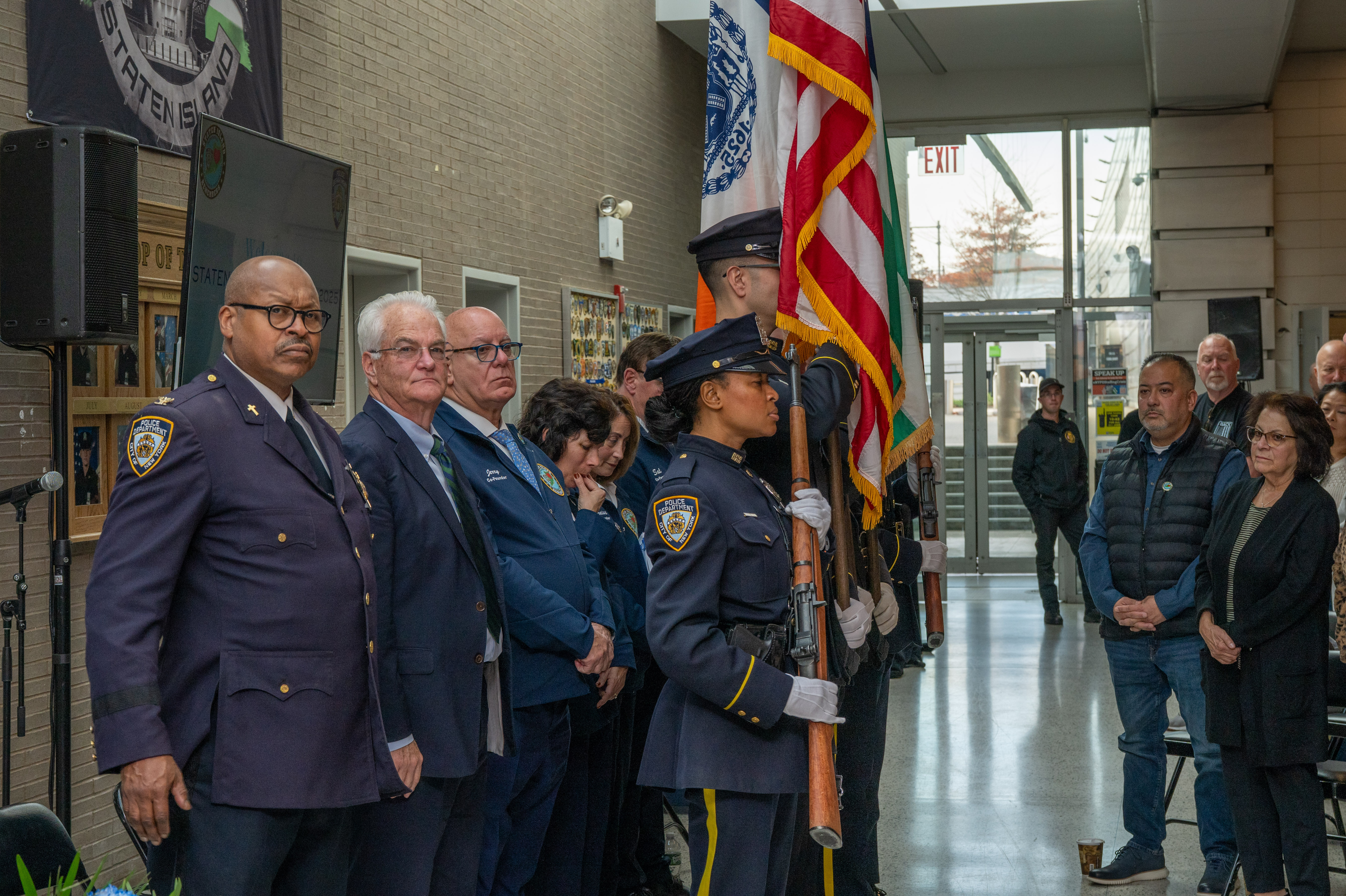 Friends, family, community leaders, elected officials, and fellow NYPD members gather at the 121st Precinct on Saturday, November 15, 2025, in Graniteville for the 10th annual Staten Island Remembers, honoring fallen Staten Islanders who served in the New York Police Department. (Owen Reiter for the Advance/SILive.com)