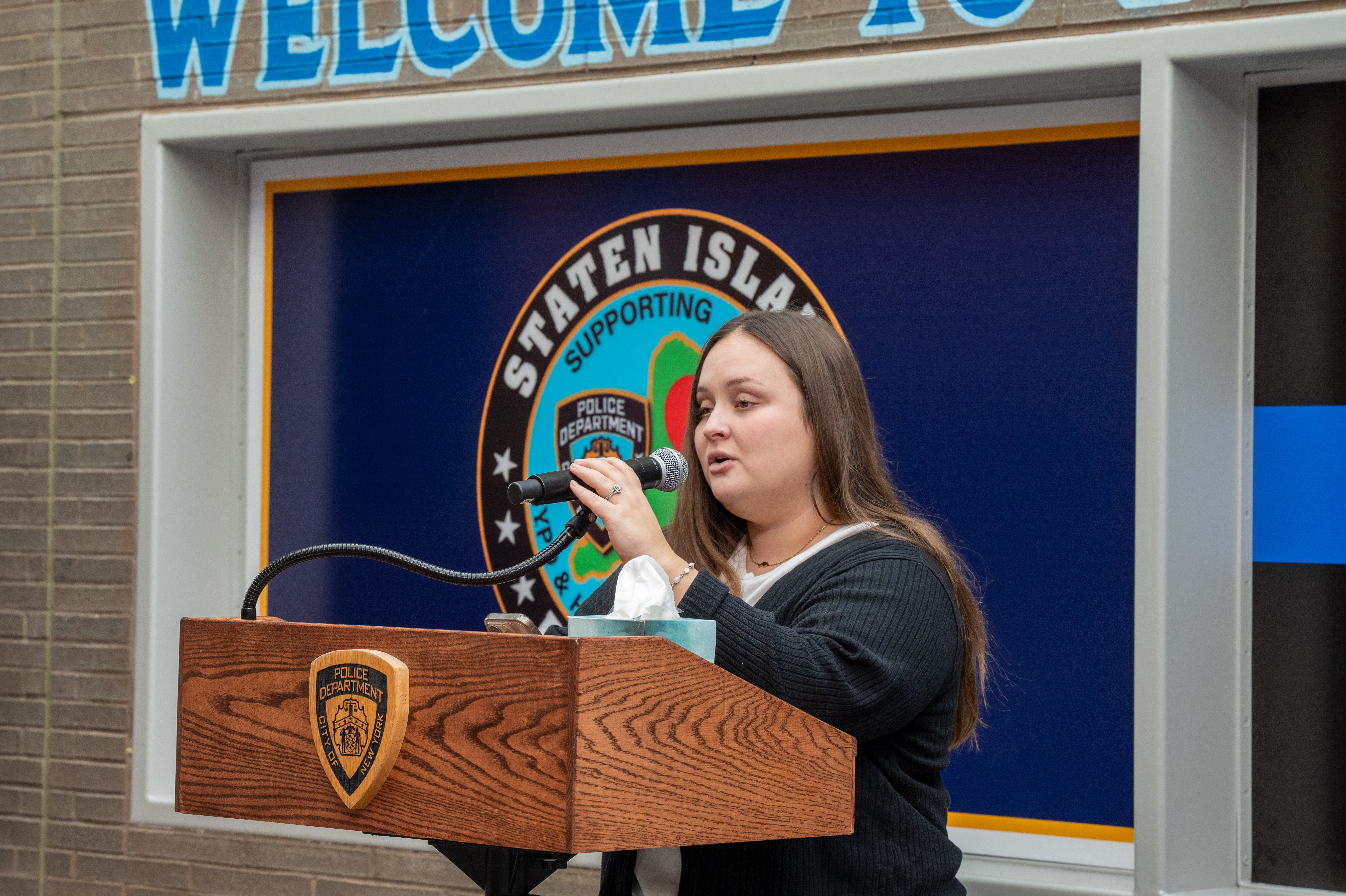 Friends, family, community leaders, elected officials, and fellow NYPD members gather at the 121st Precinct on Saturday, November 15, 2025, in Graniteville for the 10th annual Staten Island Remembers, honoring fallen Staten Islanders who served in the New York Police Department. (Owen Reiter for the Advance/SILive.com)