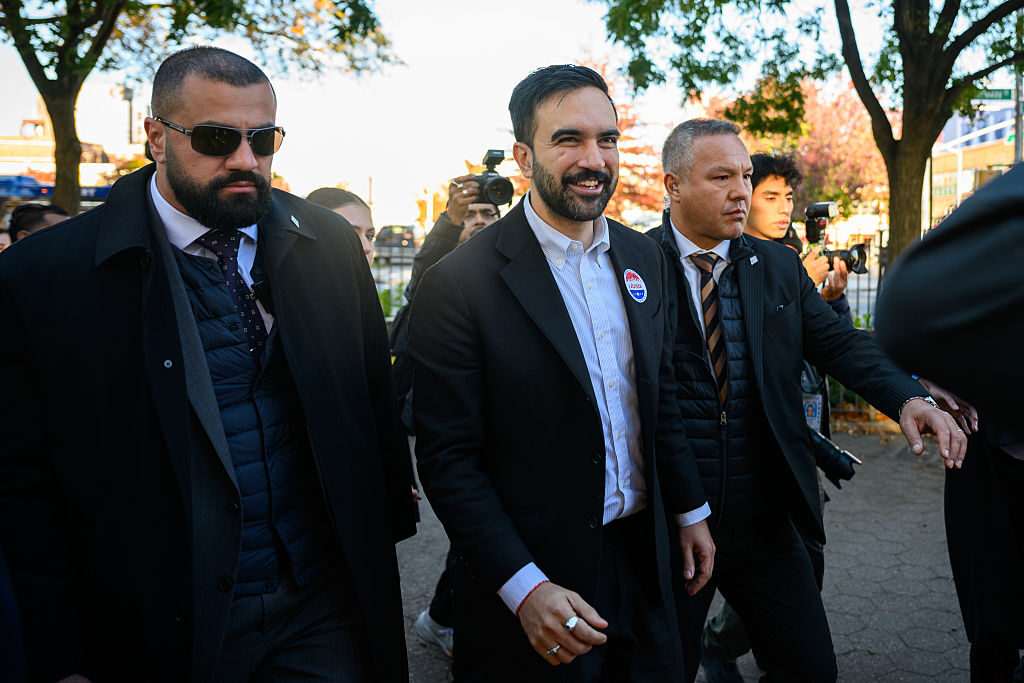Zohran Mamdani departs after talking to reporters on Election Day in Queens, New York. (Alexi J. Rosenfeld/Getty Images)