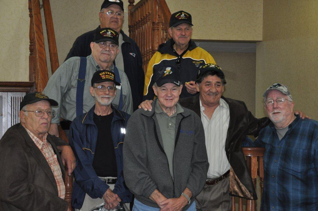 At a recent reunion in Nashville, TN eight members of U.S. Naval Mobile Construction Battalion 62 (Seabees) pose for a photo the night before returning home. We were all Engineering Aids (surveyors and draftsmen). (Submitted by Donato DeSantis)