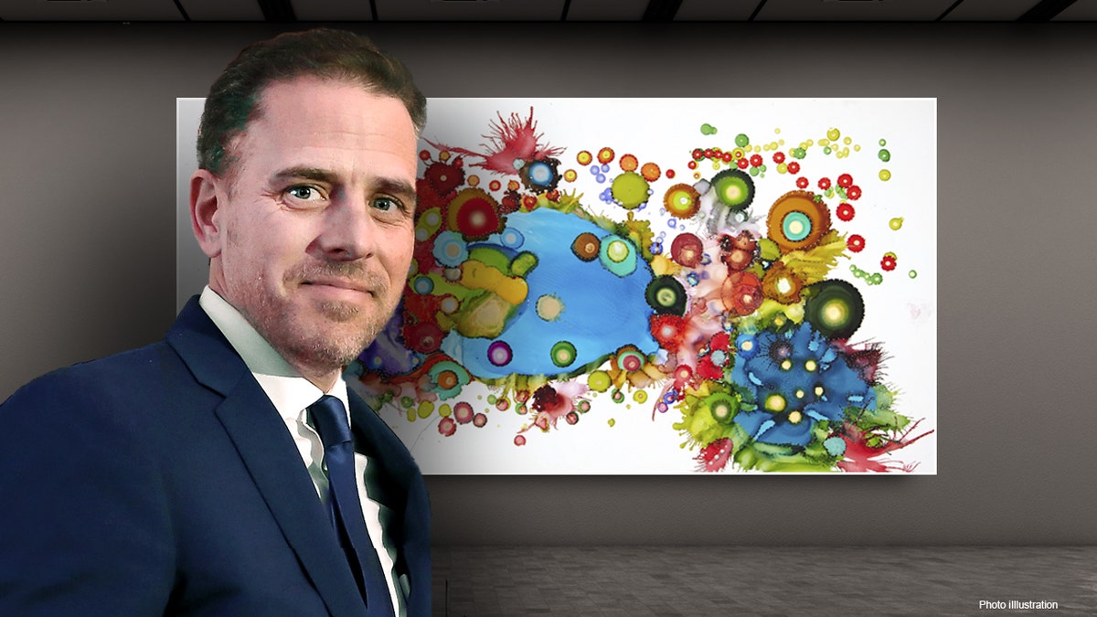 Hunter Biden and one of his colorful paintings.