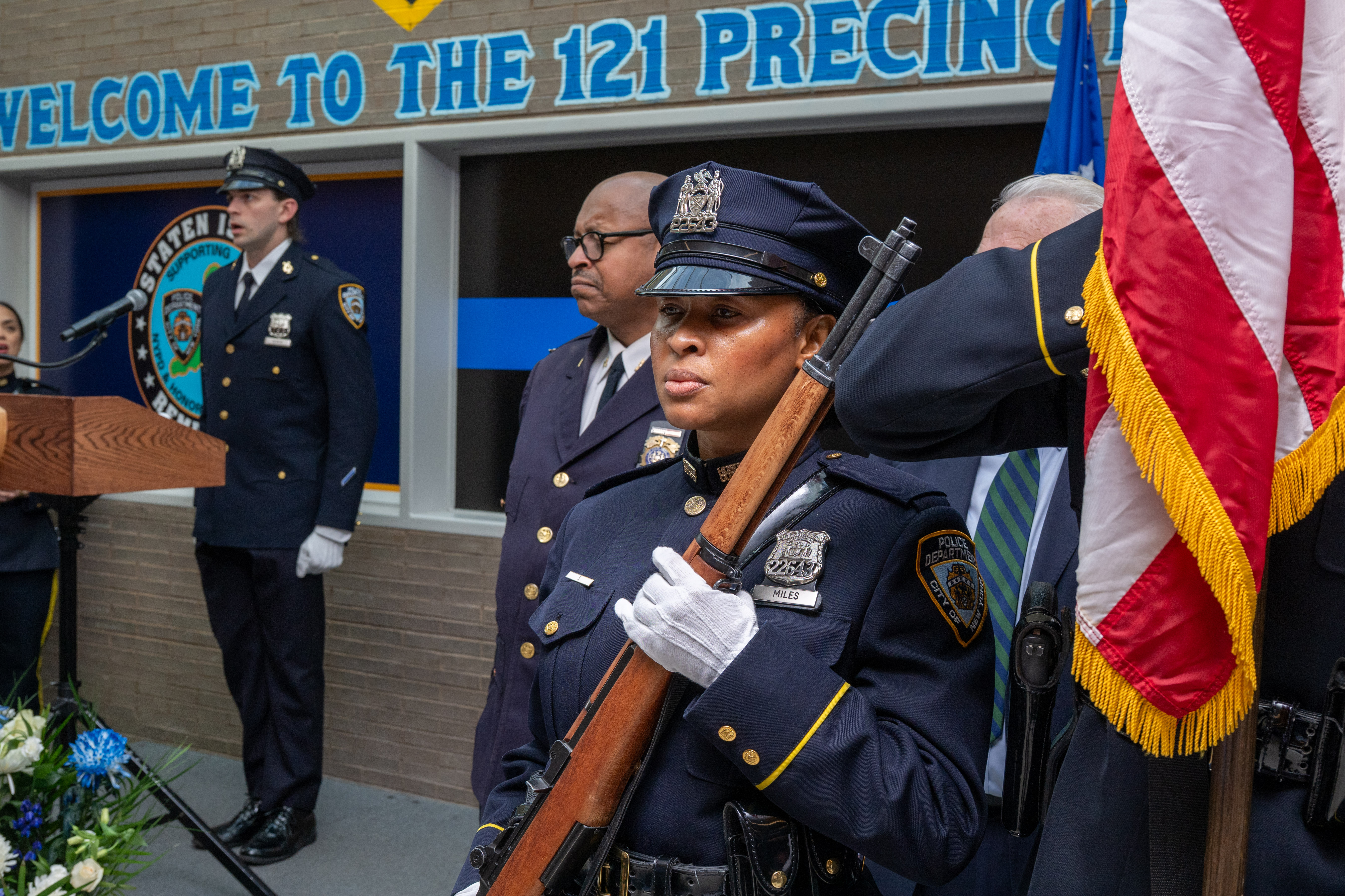 Friends, family, community leaders, elected officials, and fellow NYPD members gather at the 121st Precinct on Saturday, November 15, 2025, in Graniteville for the 10th annual Staten Island Remembers, honoring fallen Staten Islanders who served in the New York Police Department. (Owen Reiter for the Advance/SILive.com)